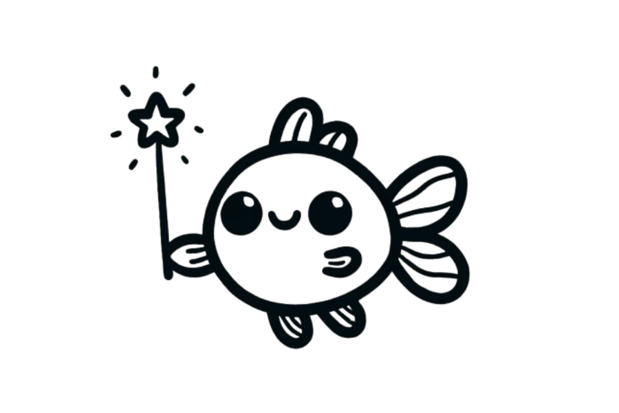 🪄 Easy Cute Fish with Magic Wand Drawing Template
