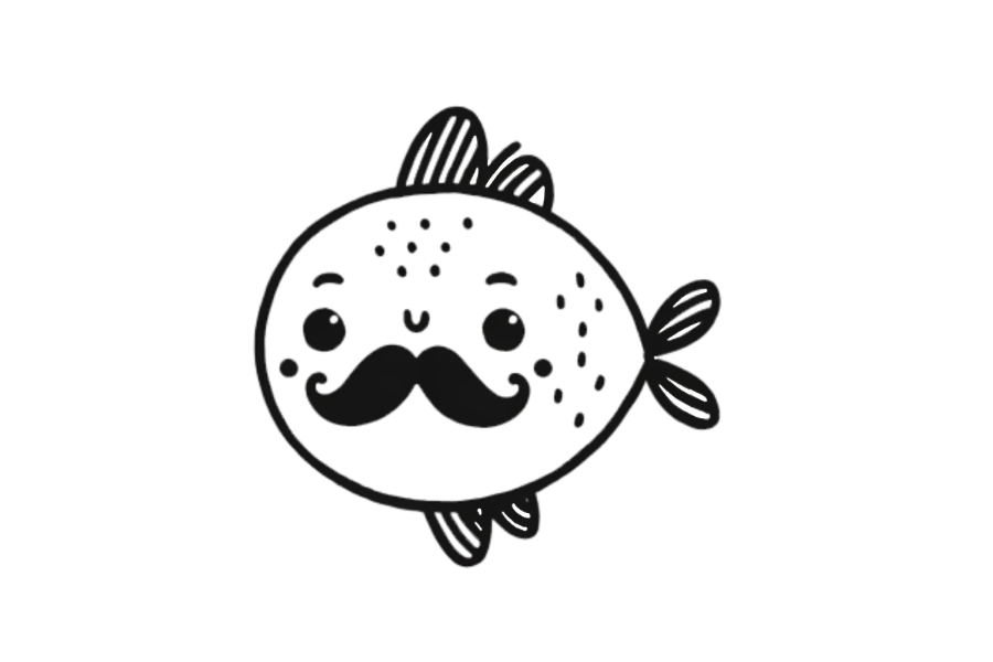 🐟 Easy Cute Fish with Mustache Drawing Template