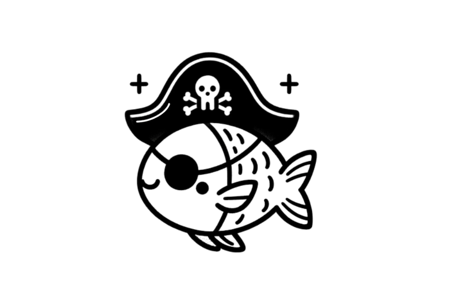 🏴‍☠️ Easy Cute Fish with Pirate Hat and Eyepatch Drawing Template