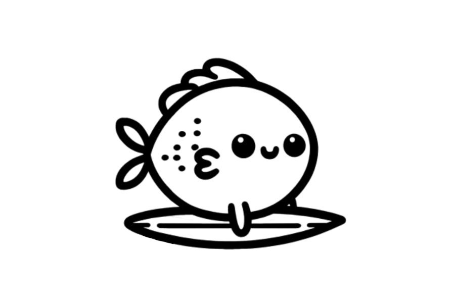 🏄 Easy Cute Fish with Surfboard Drawing Template