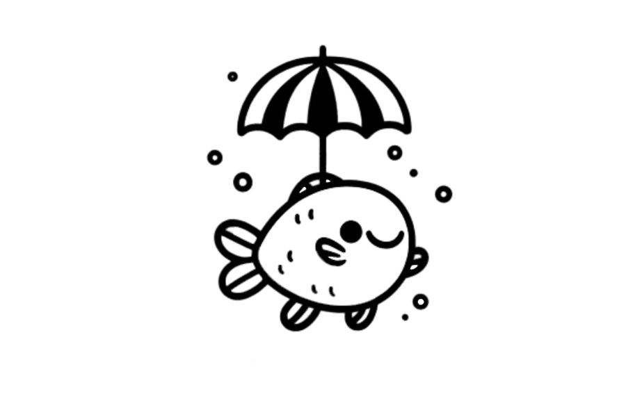 ☂️ Easy Cute Fish with Umbrella Drawing Template