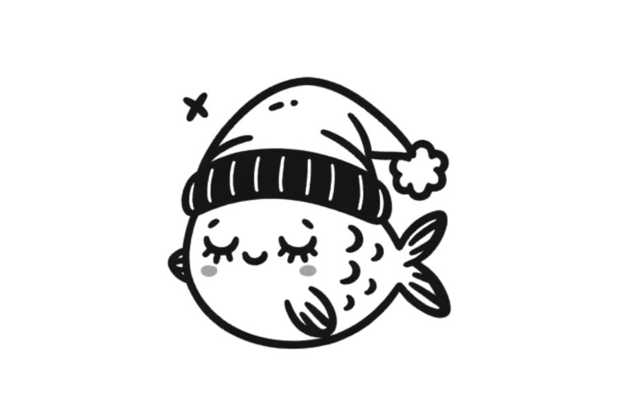 🎿 Easy Cute Fish with Winter Hat Drawing Template