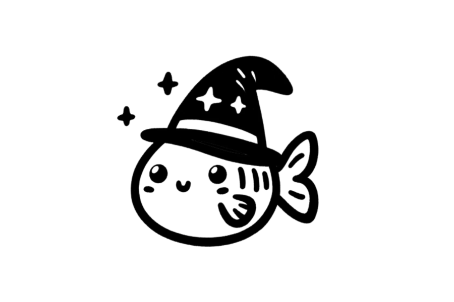 🧙 Easy Cute Fish with Wizard Hat Drawing Template