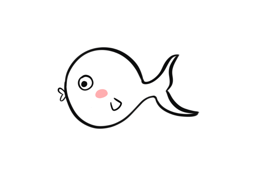🐟 Easy Cute Little Fish with Blush on Cheek Drawing Template