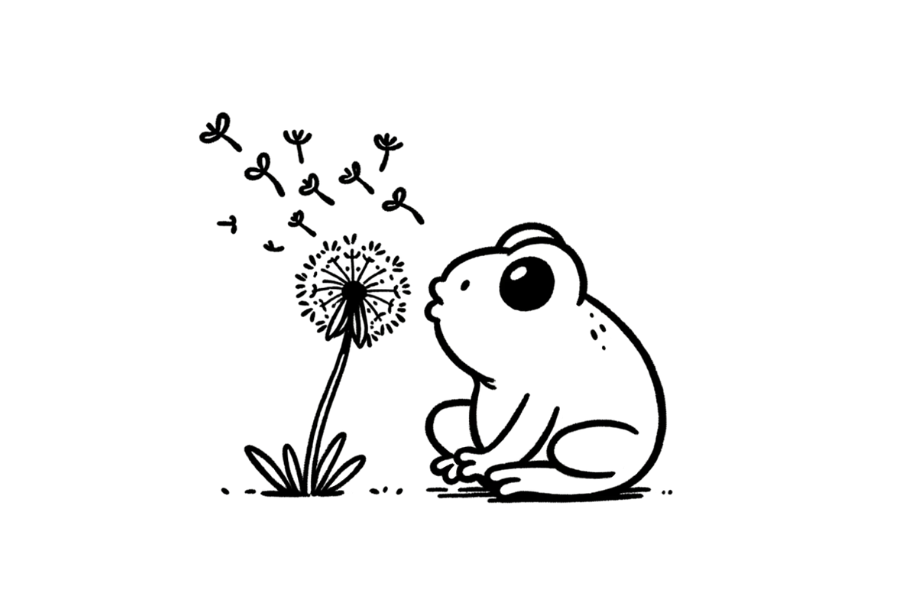 Frog Blowing Dandelion tracing base (lower opacity)