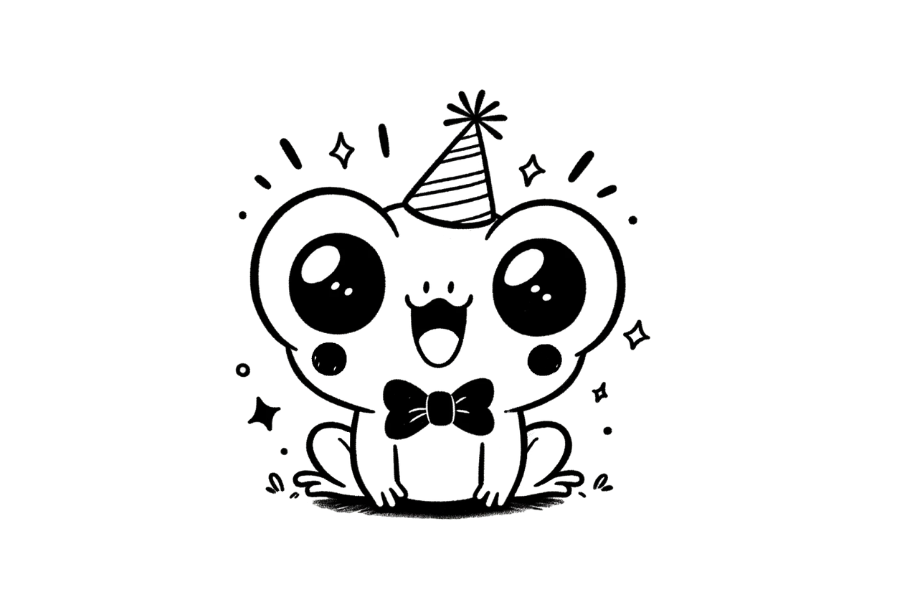 Frog Dressed Up for Party tracing base (lower opacity)