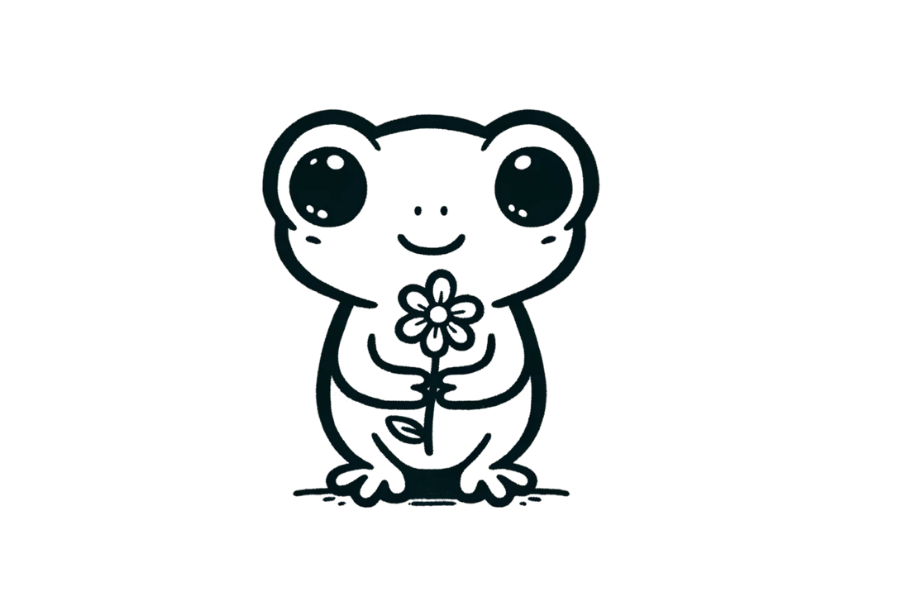 Frog Holding a Flower tracing base (lower opacity)
