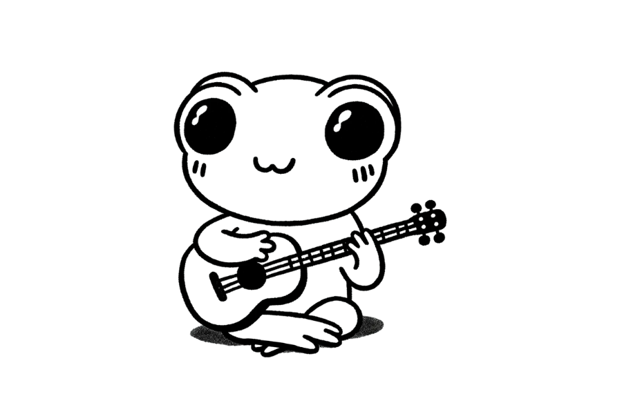 Frog Playing Guitar tracing base (lower opacity)