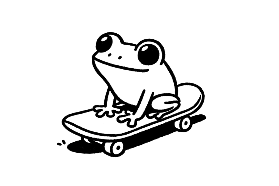 Frog Riding Skateboard tracing base (lower opacity)