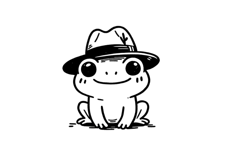 Frog Wearing Hat tracing base (lower opacity)