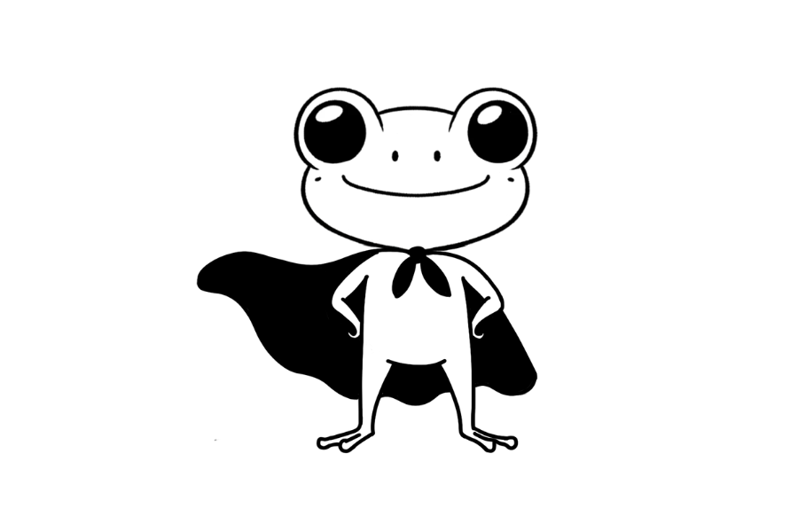 Frog with Superhero Cape tracing base (lower opacity)