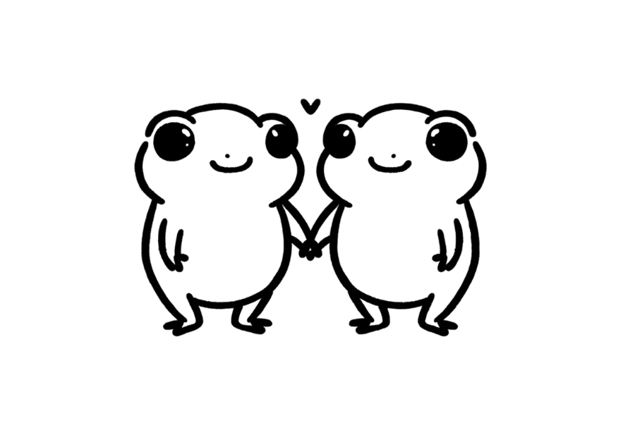 Two Frogs Holding Hands tracing base (lower opacity)