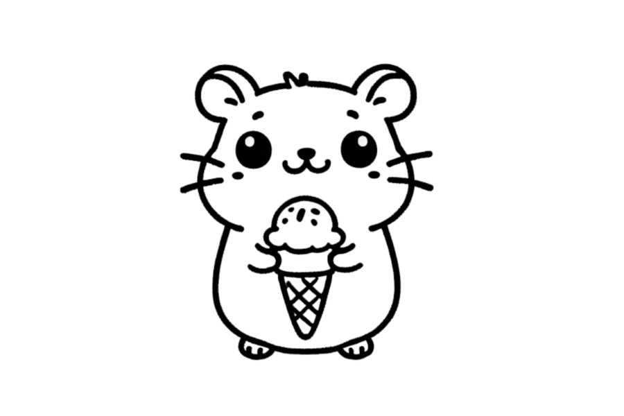 🍦 Easy Cute Hamster Holding Ice Cream Cone Drawing Template