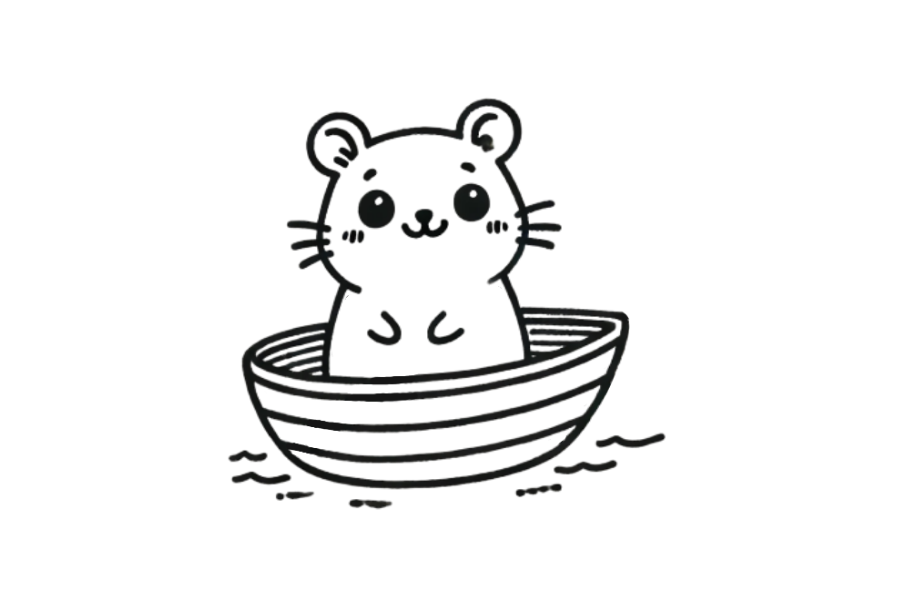 ⛵ Easy Cute Hamster in Boat Drawing Template