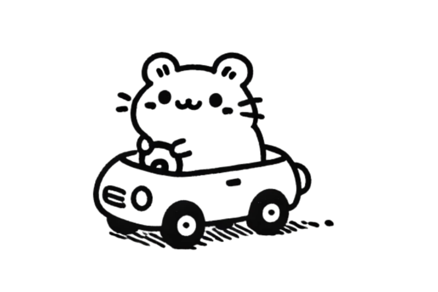 🚗 Easy Cute Hamster in Tiny Car Drawing Template