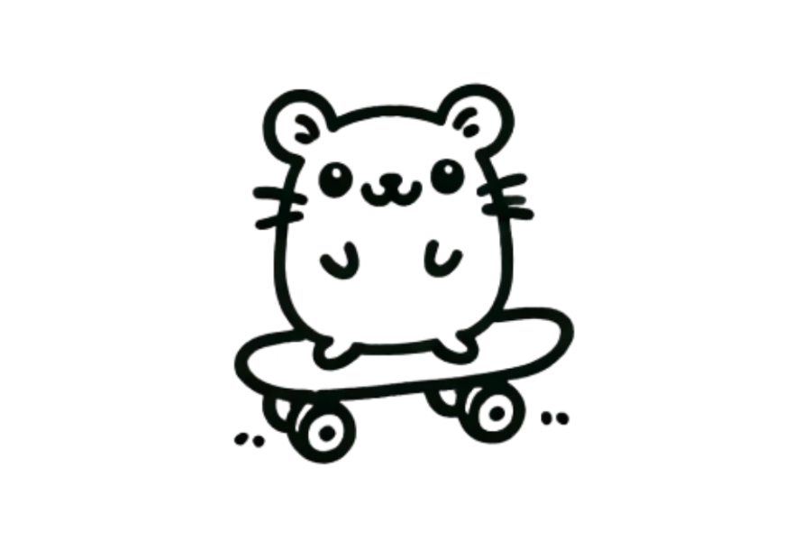 🛹 Easy Cute Hamster on Skateboard Drawing Template