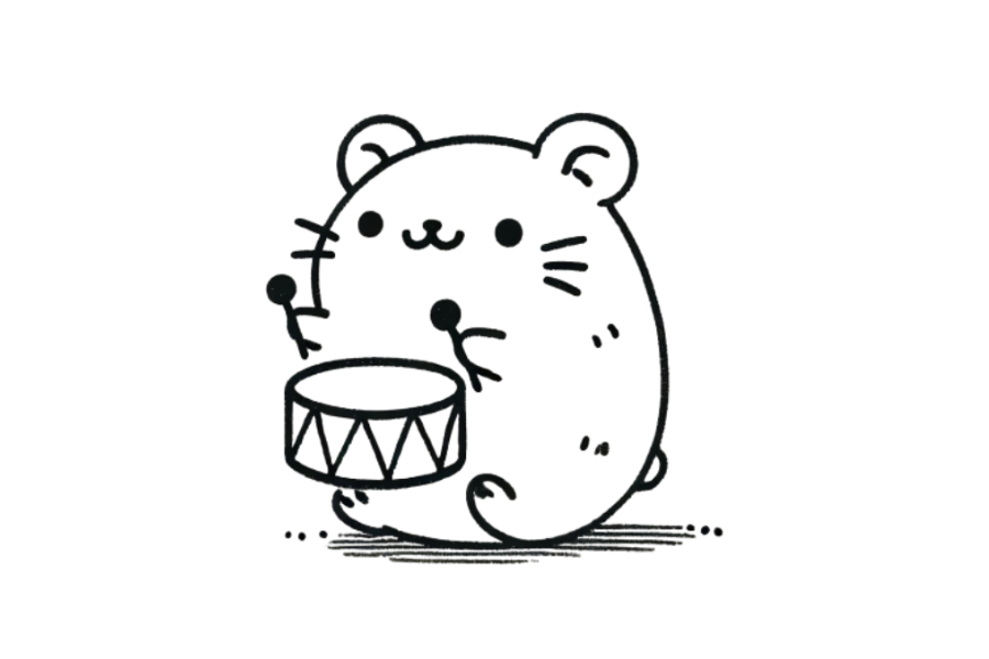 🥁 Easy Cute Hamster Playing Drum Drawing Template
