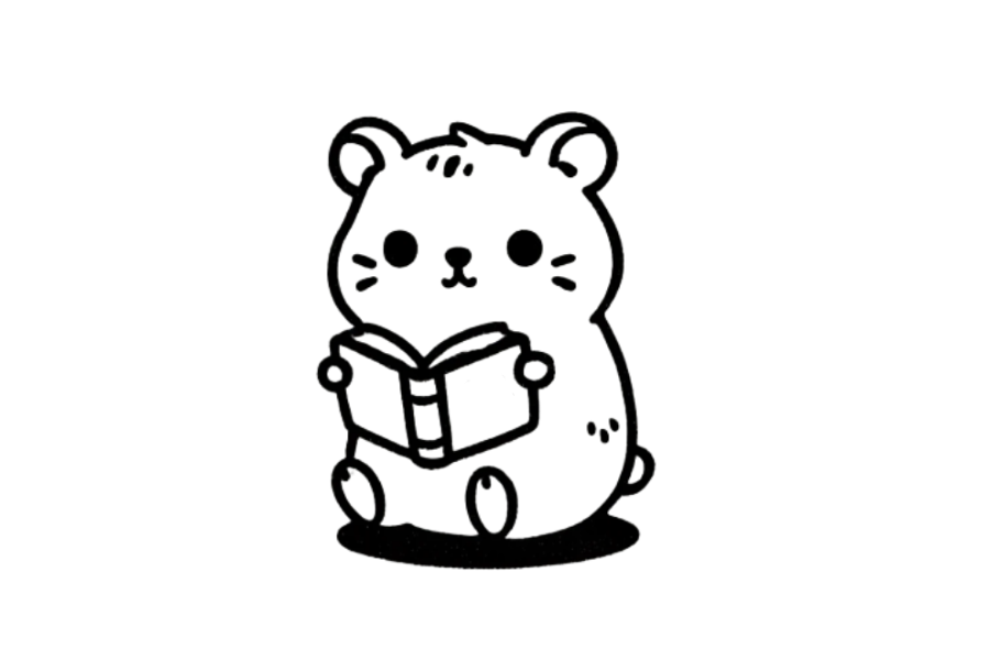 📖 Easy Cute Hamster Reading Book Drawing Template