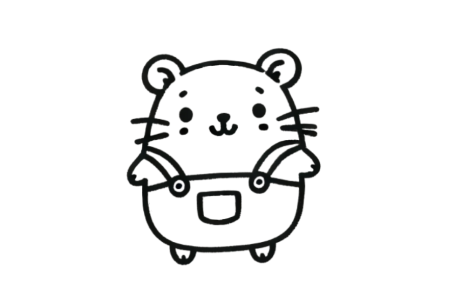 👖 Easy Cute Hamster Wearing Overalls Drawing Template