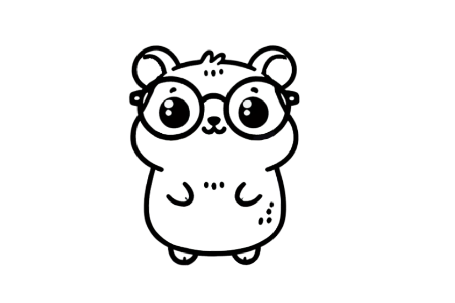 👓 Easy Cute Hamster with Big Glasses Drawing Template
