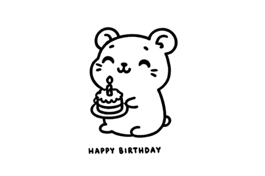 🎂 Easy Cute Hamster with Birthday Cake Drawing Template