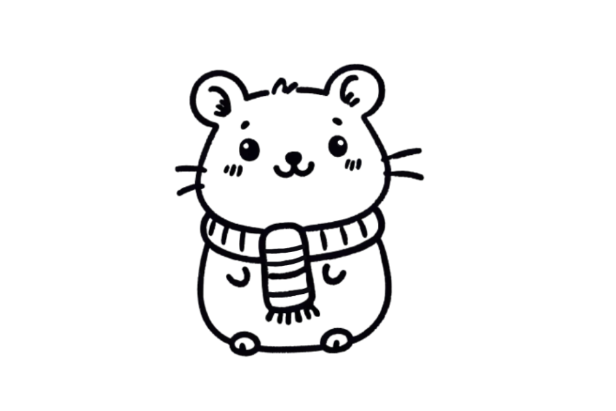🧣 Easy Cute Hamster with Scarf Drawing Template