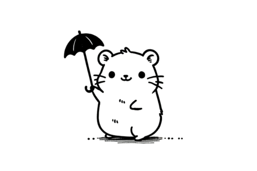 ☂️ Easy Cute Hamster with Tiny Umbrella Drawing Template
