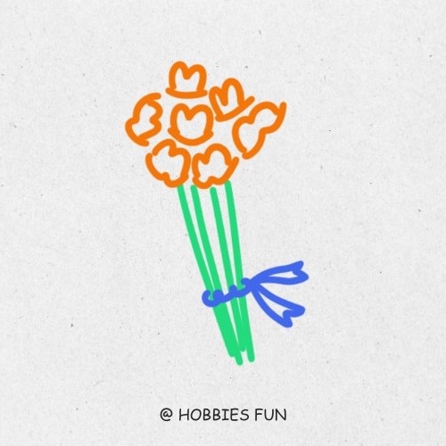 Pretty Flower Drawing, A Bouquet of Tulips