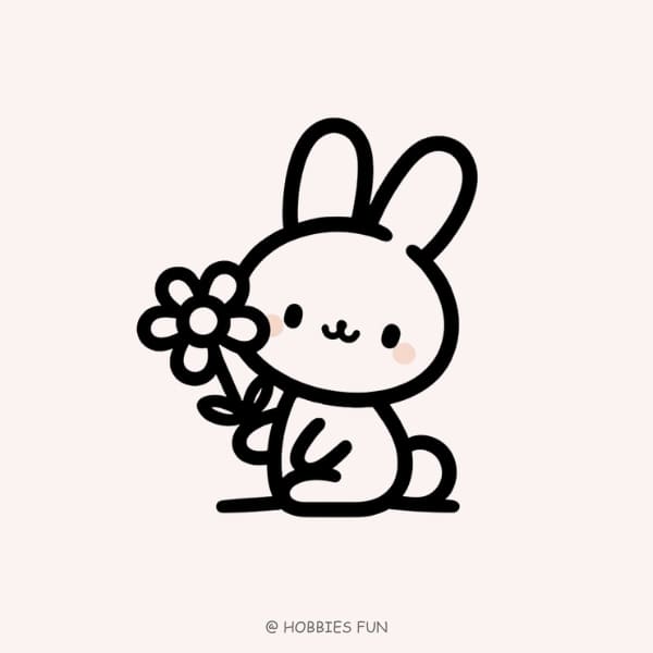 Easy Cute Bunny with Flower Drawing