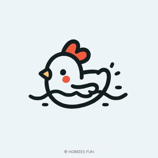 Easy Swimming Chicken Drawing