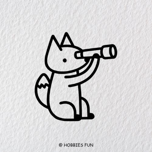 cartoon fox drawing, Fox with a Telescope