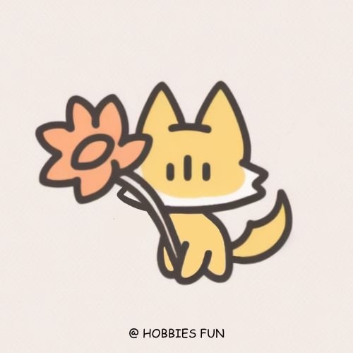 fox drawing cute, A Fox Holding A Big Flower
