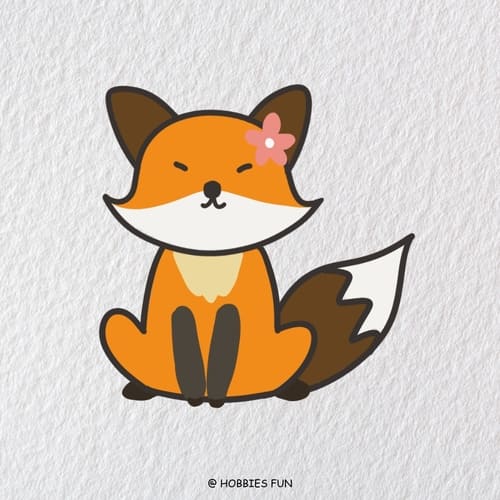 fox drawing for kid, A Fox Wearing A Flower On Head 