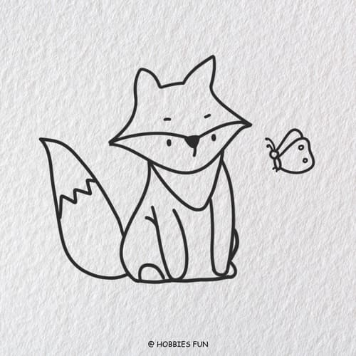 easy fox drawing, Fox and Butterfly 