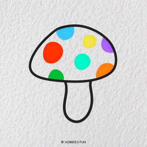 Rainbow Spotted Mushroom Drawing