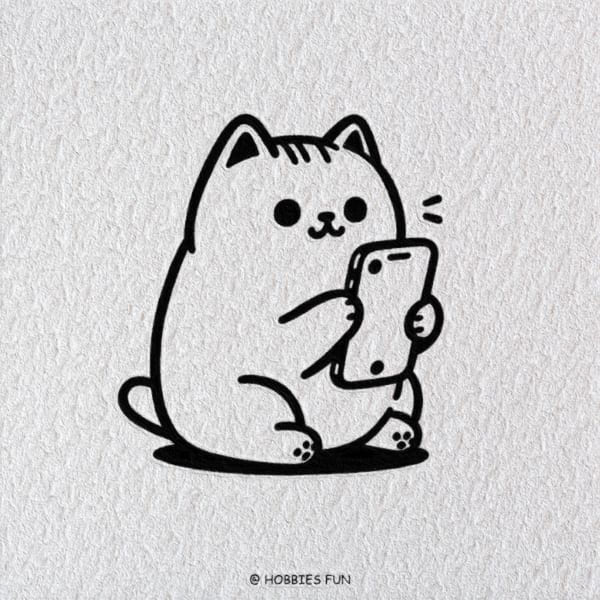 Cat easy to draw, Cat With Smartphone
