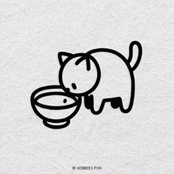 Cat Drawing cute easy, Cat and Milk Bowl