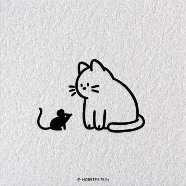 Cat Drawing cute, Cat and Mouse