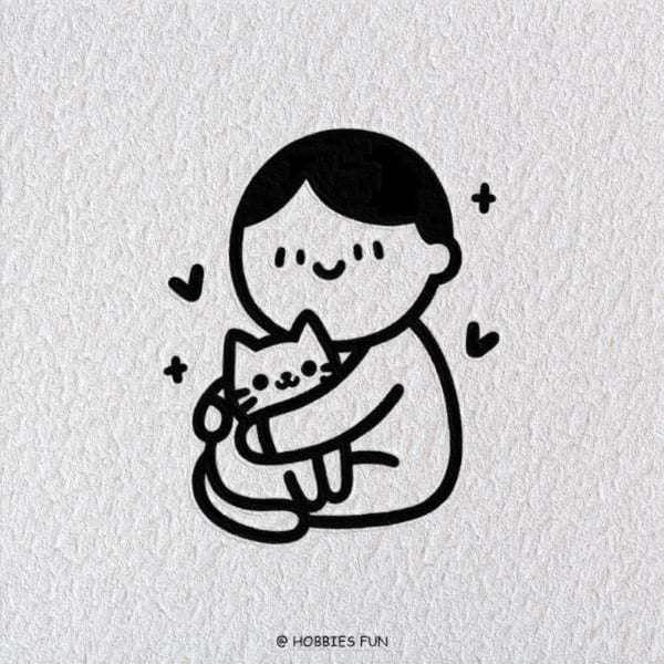 Cat Drawing Kawaii, Cat and Owner Hug