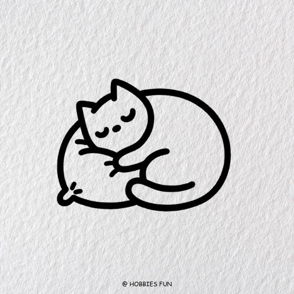 Kawaii Cat Drawing, Cat and Pillow