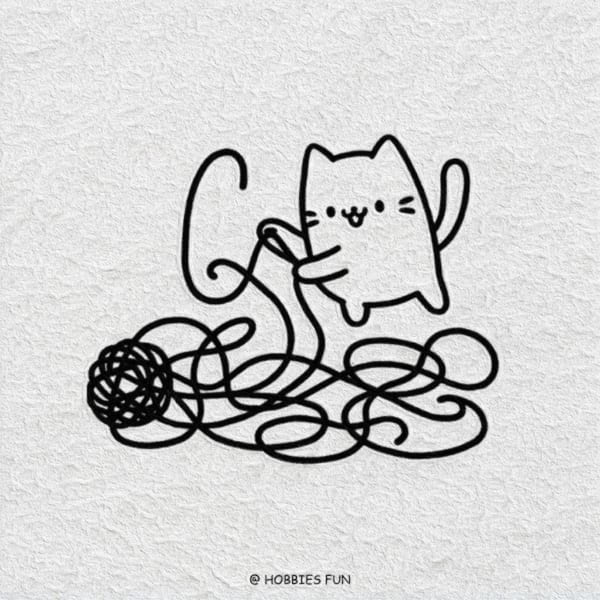 Cat drawing easy, Cat and a Tangled String