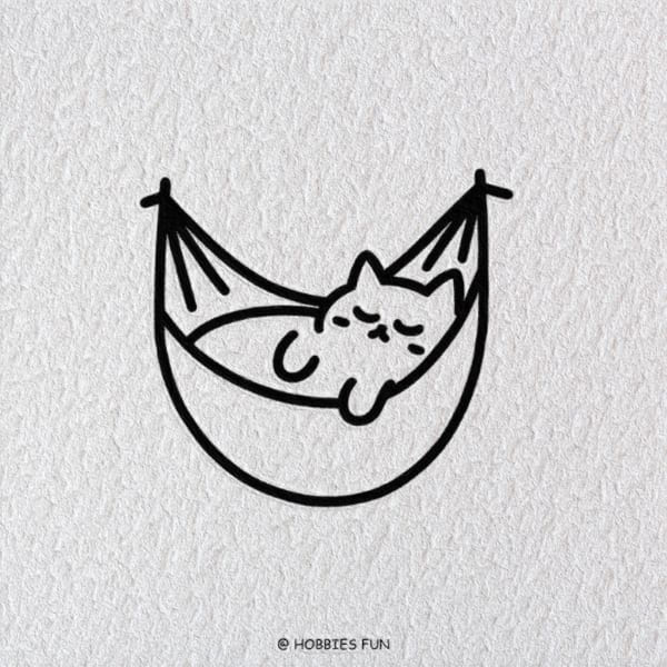Easy Cat Drawing Idea, Cat in a Hammock