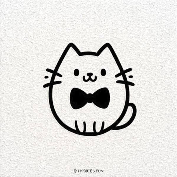Easy Cute Cat Drawing, Cat with a Bow Tie
