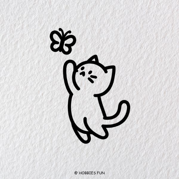 Cat drawing easy, Cat with a Butterfly