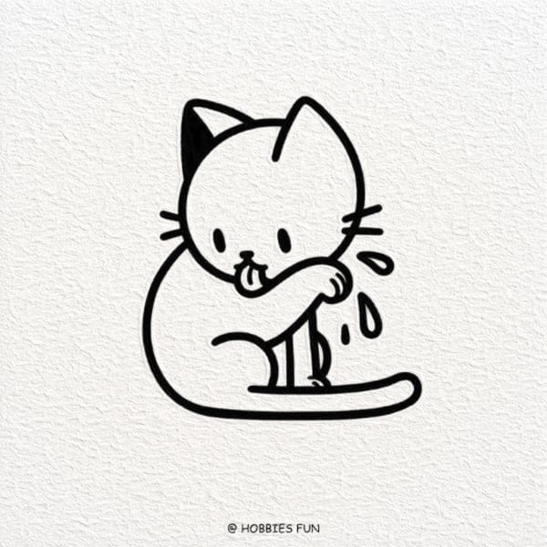 Cute Cat Drawing Idea, Cat's Grooming Time