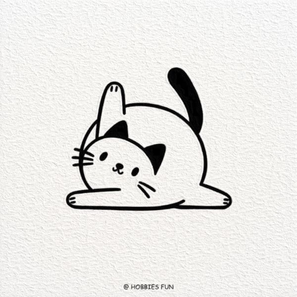 Easy Cute Cat Drawing, Cat's Yoga Pose