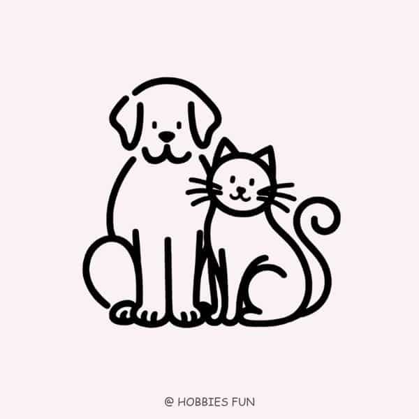 adorable Dog and cat vector cartoon illustration design in line style,  simple modern animal pet shop character logo concept. funny puppy and kitty  friend logo line art drawing 22011198 Vector Art at
