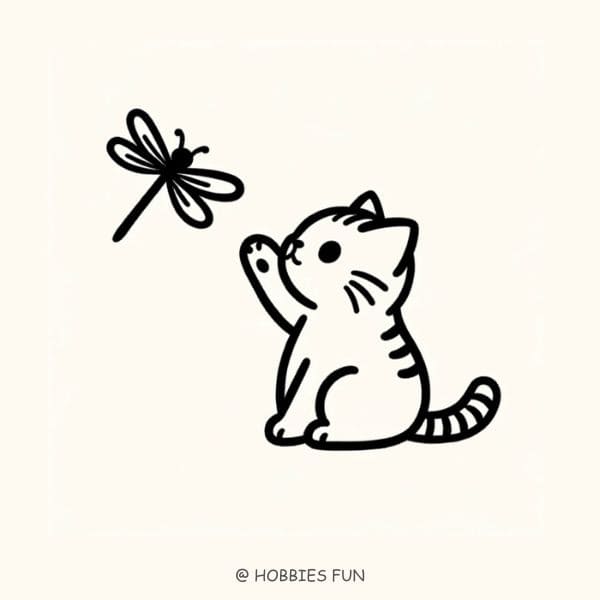 dragonfly drawing for kids, Dragonfly With Cat