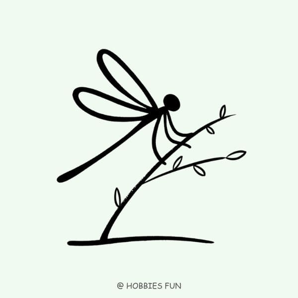 dragonfly drawing easy, Dragonfly on Twigs