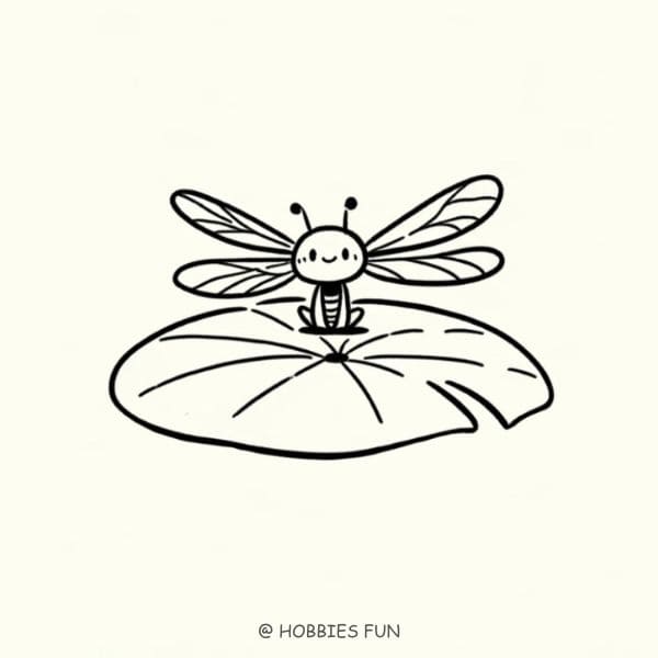 Cartoon dragonfly drawing, Dragonfly on a Lily Pad